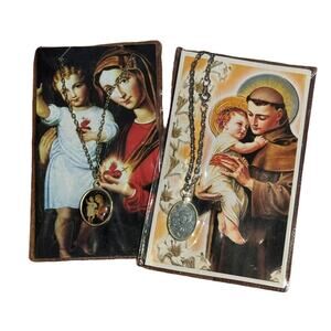 St. Anthony & Immaculate Mother Of God Necklace‎ Medals Catholic Prayer Cards